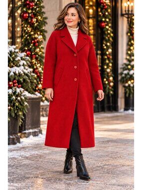 Vintage 90s Stephanie Mathews Petite Red Wool Long Coat Size 14P EUC